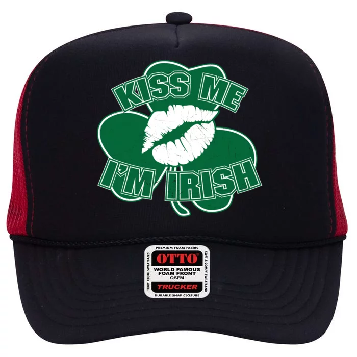 Kiss Me I'm Irish Lips High Crown Mesh Trucker Hat