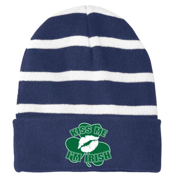 Kiss Me I'm Irish Lips Striped Beanie with Solid Band