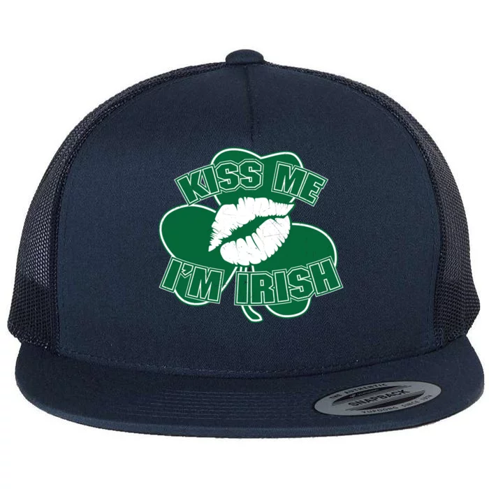 Kiss Me I'm Irish Lips Flat Bill Trucker Hat