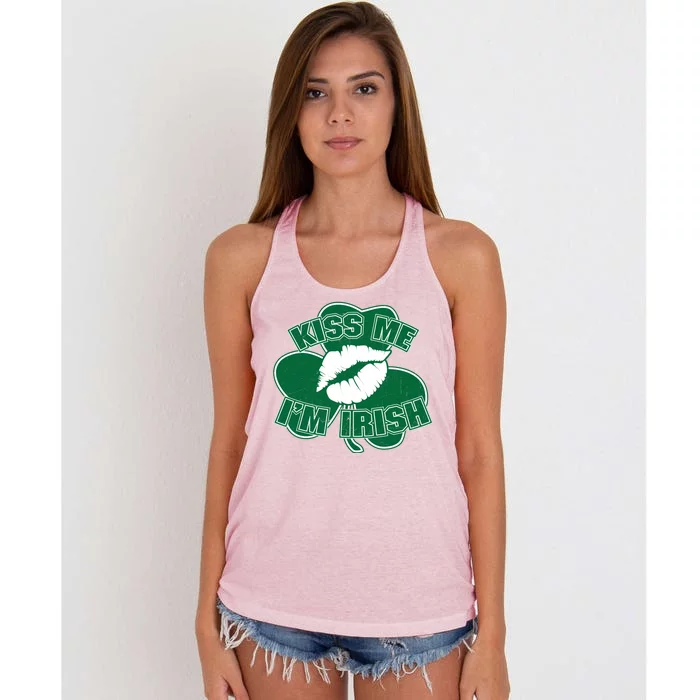 Kiss Me I'm Irish Lips Women's Knotted Racerback Tank