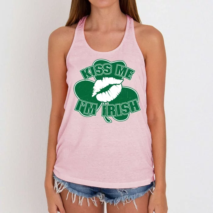 Kiss Me I'm Irish Lips Women's Knotted Racerback Tank