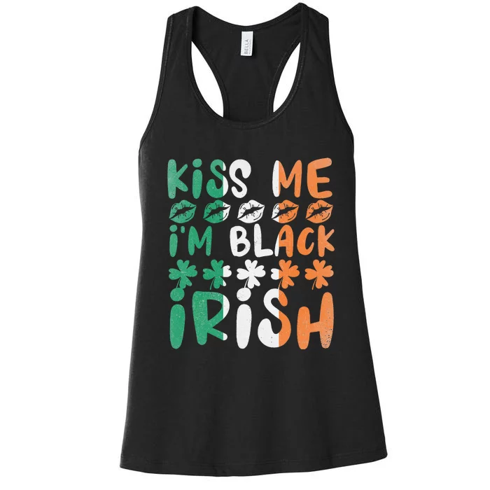 Kissing Me I'm Black Shamrock St. Patrick' Day Women's Racerback Tank