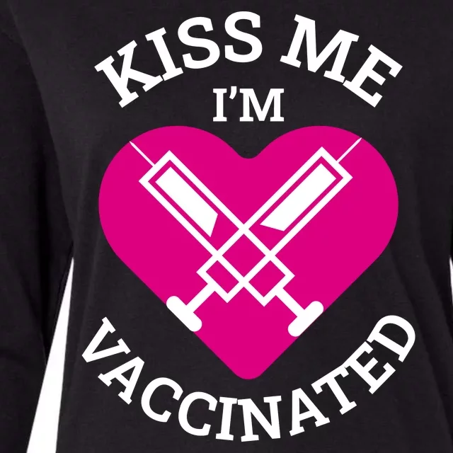 Kiss Me I'm Vaccinated Womens Cotton Relaxed Long Sleeve T-Shirt