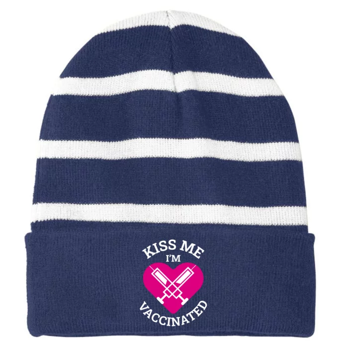 Kiss Me I'm Vaccinated Striped Beanie with Solid Band