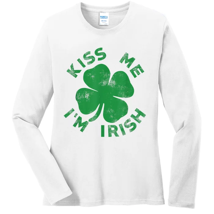 Kiss Me I'm Irish Funny Saint Patrick Day Ladies Long Sleeve Shirt