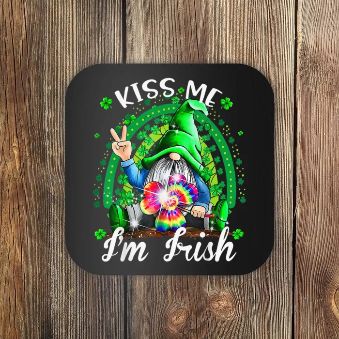 Kissing Me I'm Irish. Gnome Shamrock Clover Saint Patrick Day Coaster