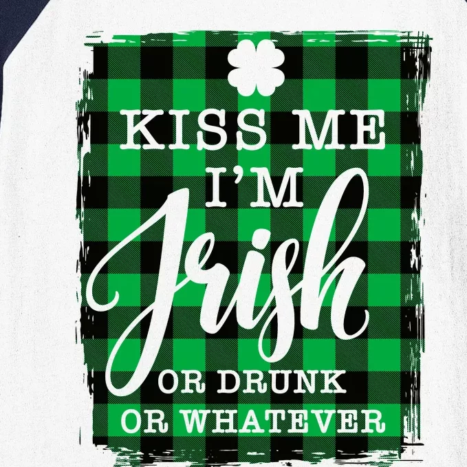 Kiss Me I'm Irish Funny St Paddy's Plaid Baseball Sleeve Shirt