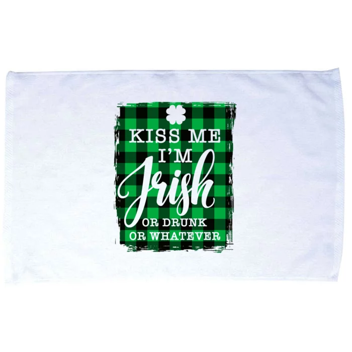 Kiss Me I'm Irish Funny St Paddy's Plaid Microfiber Hand Towel