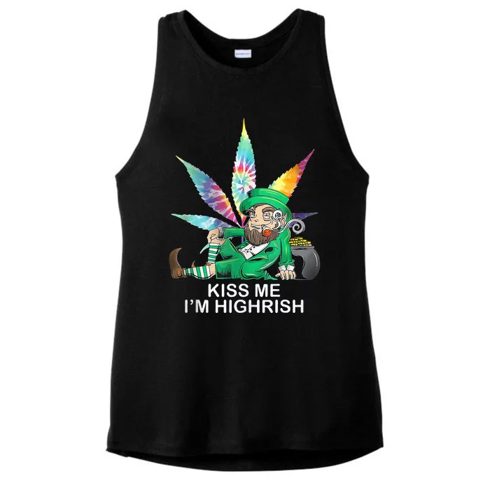 Kiss Me IM Highrish Leprechaun Weed Leaf St Patricks Day Ladies Tri-Blend Wicking Tank