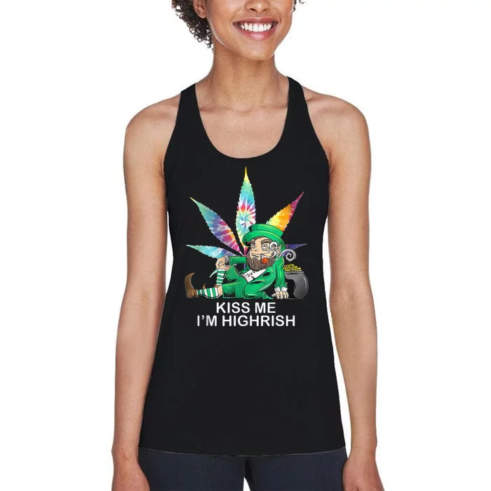 Kiss Me IM Highrish Leprechaun Weed Leaf St Patricks Day Women's Racerback Tank