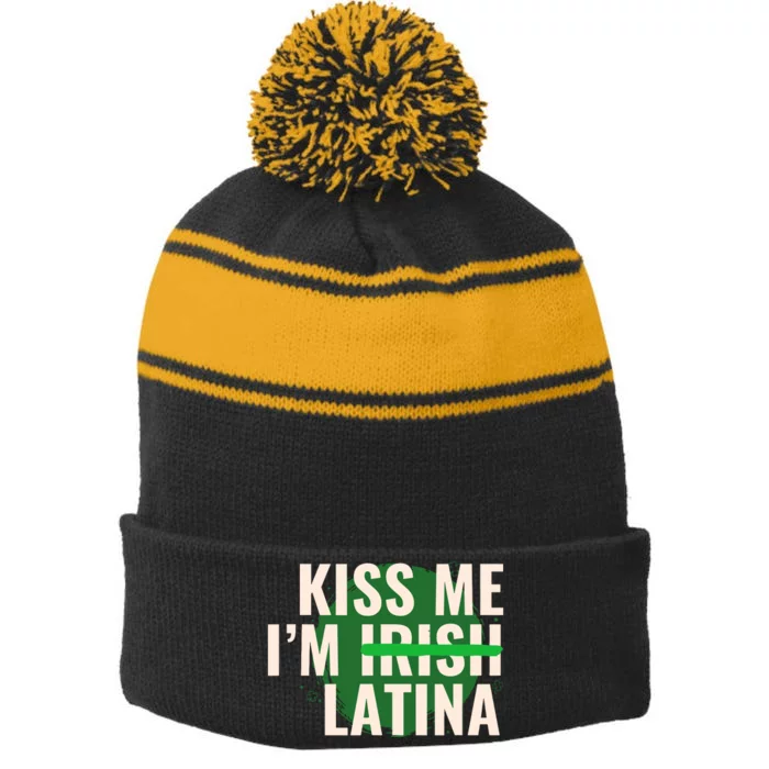 Kiss Me Im Irish Latina Funny Hispanic St Patricks Day Stripe Pom Pom Beanie