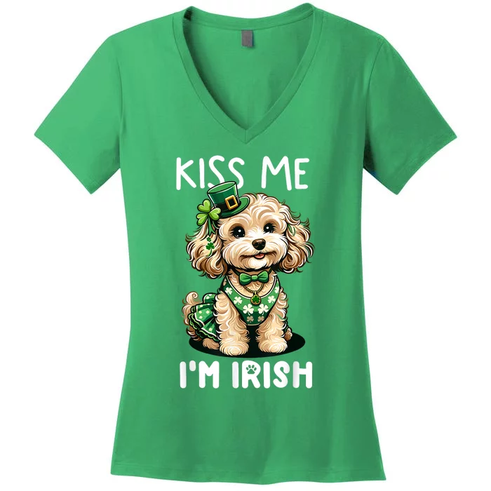 Kiss Me Im Irish Doodle St Patricks Day Dog Women's V-Neck T-Shirt