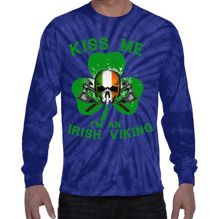 Kiss Me I'm An Irish Viking Skull Saint Patrick's Day Family Tie-Dye Long Sleeve Shirt