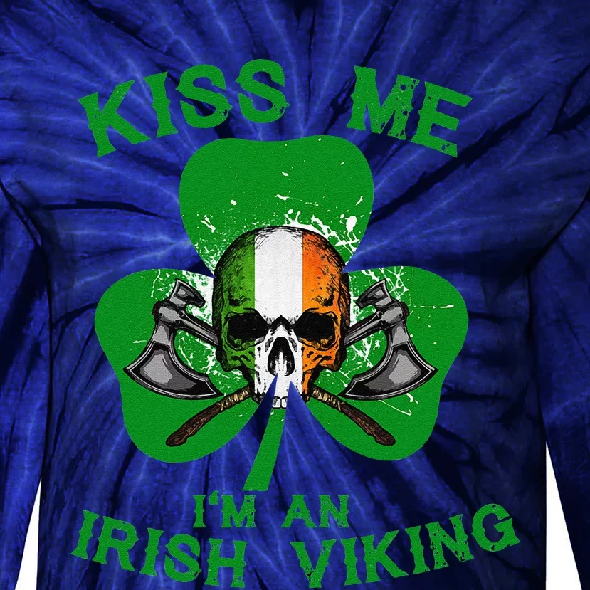 Kiss Me I'm An Irish Viking Skull Saint Patrick's Day Family Tie-Dye Long Sleeve Shirt