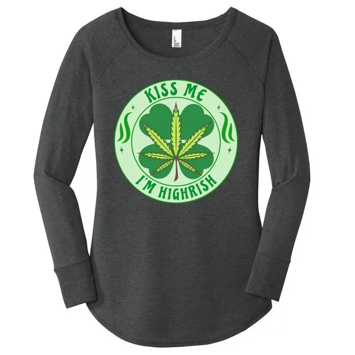 Kiss Me I'm Highrish St Patrick's Day Weed Stoner Women's Perfect Tri Tunic Long Sleeve Shirt