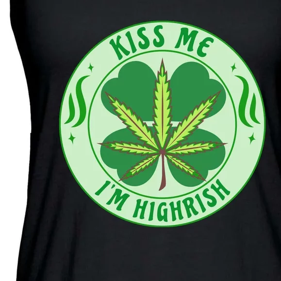 Kiss Me I'm Highrish St Patrick's Day Weed Stoner Ladies Essential Flowy Tank