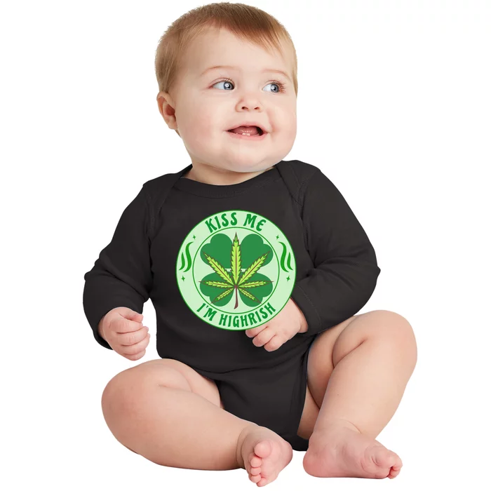 Kiss Me I'm Highrish St Patrick's Day Weed Stoner Baby Long Sleeve Bodysuit