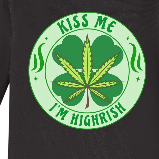 Kiss Me I'm Highrish St Patrick's Day Weed Stoner Baby Long Sleeve Bodysuit