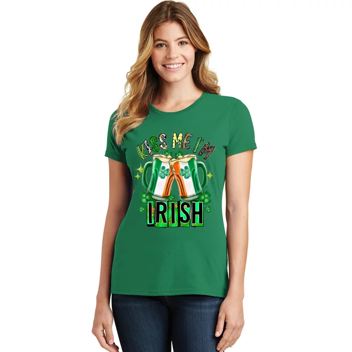 Kiss Me Im Irish Sexy Lips Western Leopard St Patricks Day Women's T-Shirt