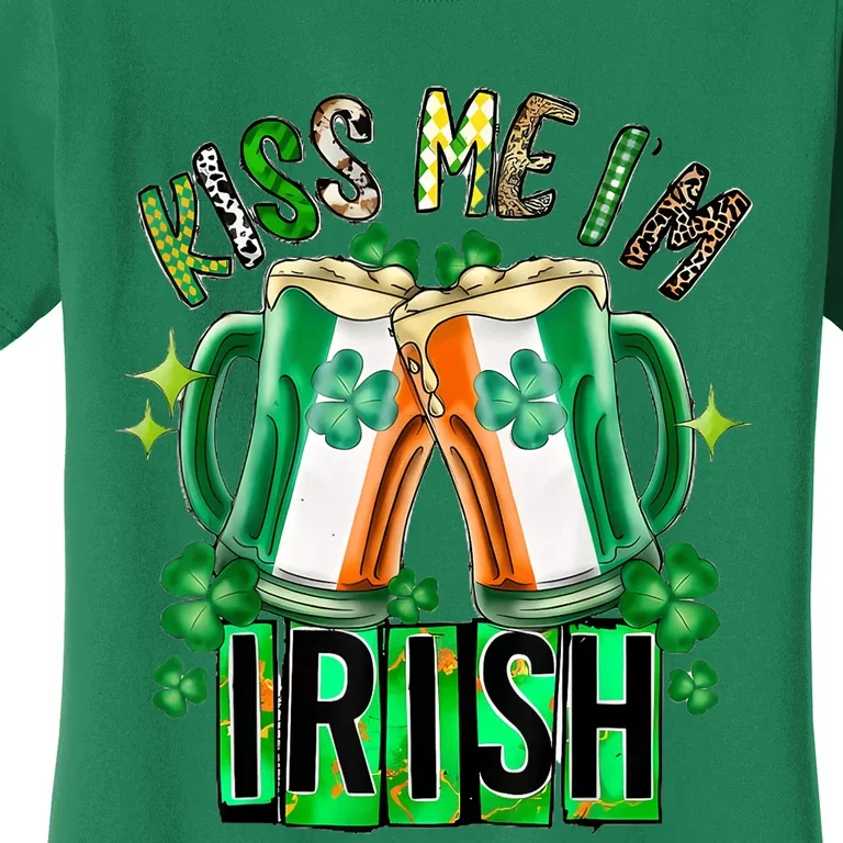 Kiss Me Im Irish Sexy Lips Western Leopard St Patricks Day Women's T-Shirt