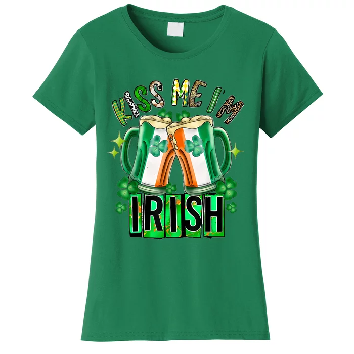 Kiss Me Im Irish Sexy Lips Western Leopard St Patricks Day Women's T-Shirt