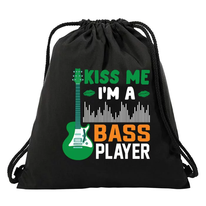 Kiss Me Im A Bass Player Funny St Patricks Day Drawstring Bag