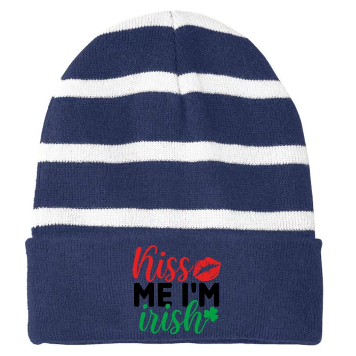 Kiss Me I'm Irish St Patricks Day Striped Beanie with Solid Band