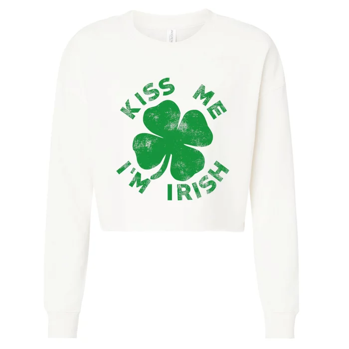 Kiss Me IM Irish Vintage Saint Patrick Day Funny Cropped Pullover Crew