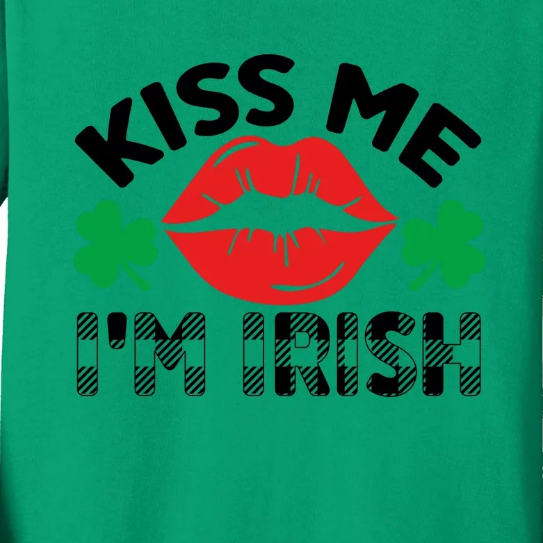 Kiss Me I'm Irish Funny St Patricks Day Kids Long Sleeve Shirt