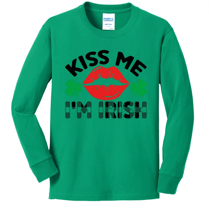 Kiss Me I'm Irish Funny St Patricks Day Kids Long Sleeve Shirt