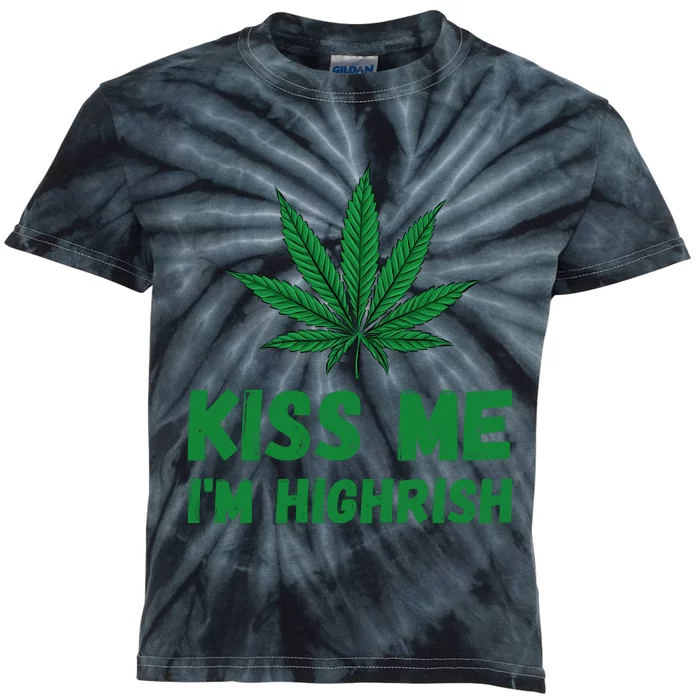 Kiss Me I'm Highrish Funny St. Patricks Day Kids Tie-Dye T-Shirt