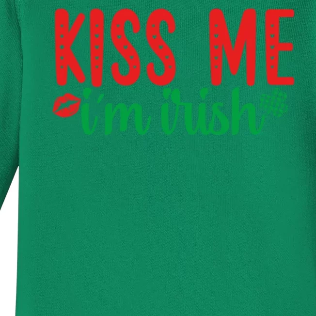 Kiss Me I'm Irish Funny St Patricks Day Baby Long Sleeve Bodysuit