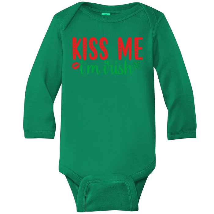 Kiss Me I'm Irish Funny St Patricks Day Baby Long Sleeve Bodysuit