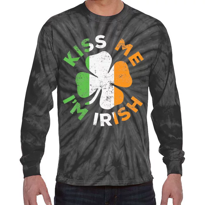 Kiss Me IM Irish Saint Patrick Day Tie-Dye Long Sleeve Shirt