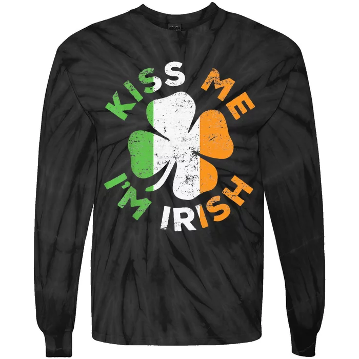 Kiss Me IM Irish Saint Patrick Day Tie-Dye Long Sleeve Shirt