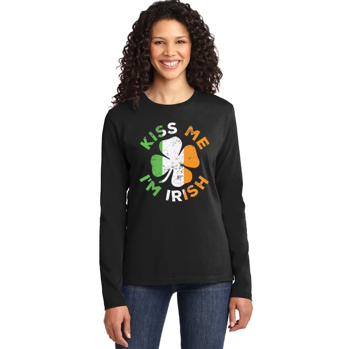 Kiss Me IM Irish Saint Patrick Day Ladies Long Sleeve Shirt