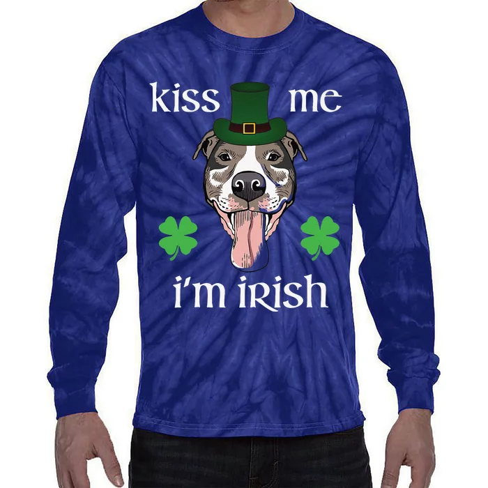 Kiss Me I'm Irish Dog Lovers Funny St. Patrick's Day Tie-Dye Long Sleeve Shirt