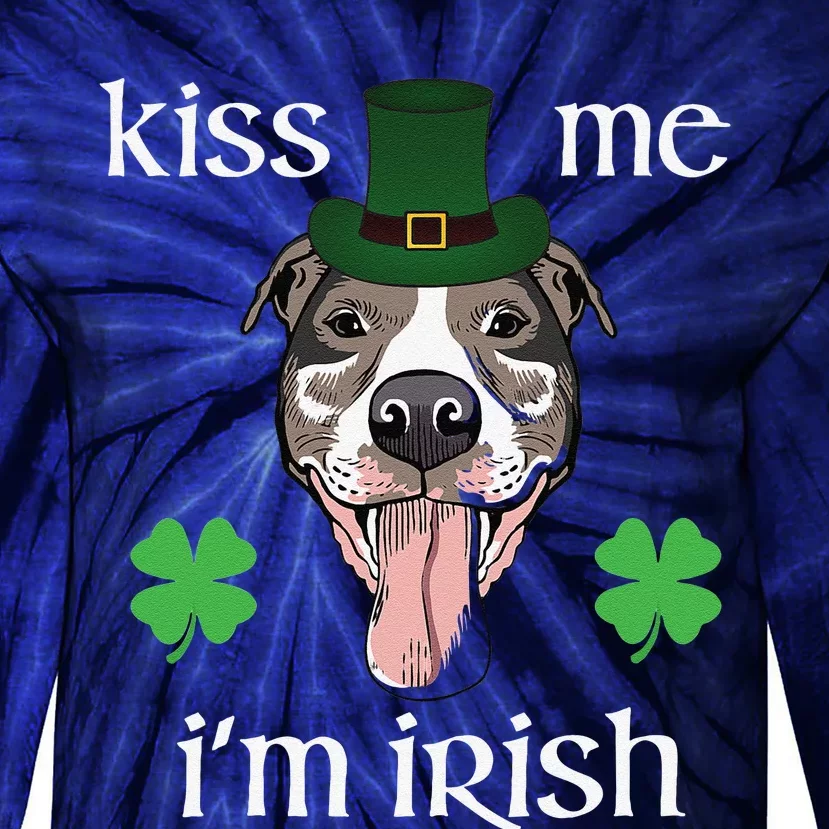 Kiss Me I'm Irish Dog Lovers Funny St. Patrick's Day Tie-Dye Long Sleeve Shirt