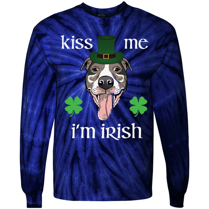 Kiss Me I'm Irish Dog Lovers Funny St. Patrick's Day Tie-Dye Long Sleeve Shirt