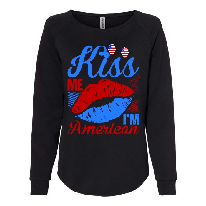 Kiss Me Im American Womens California Wash Sweatshirt