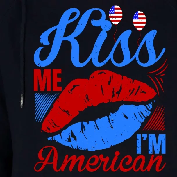 Kiss Me Im American Womens Funnel Neck Pullover Hood