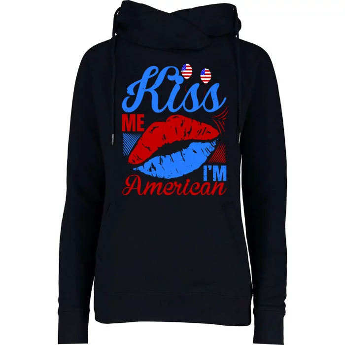 Kiss Me Im American Womens Funnel Neck Pullover Hood