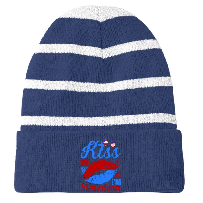 Kiss Me Im American Striped Beanie with Solid Band