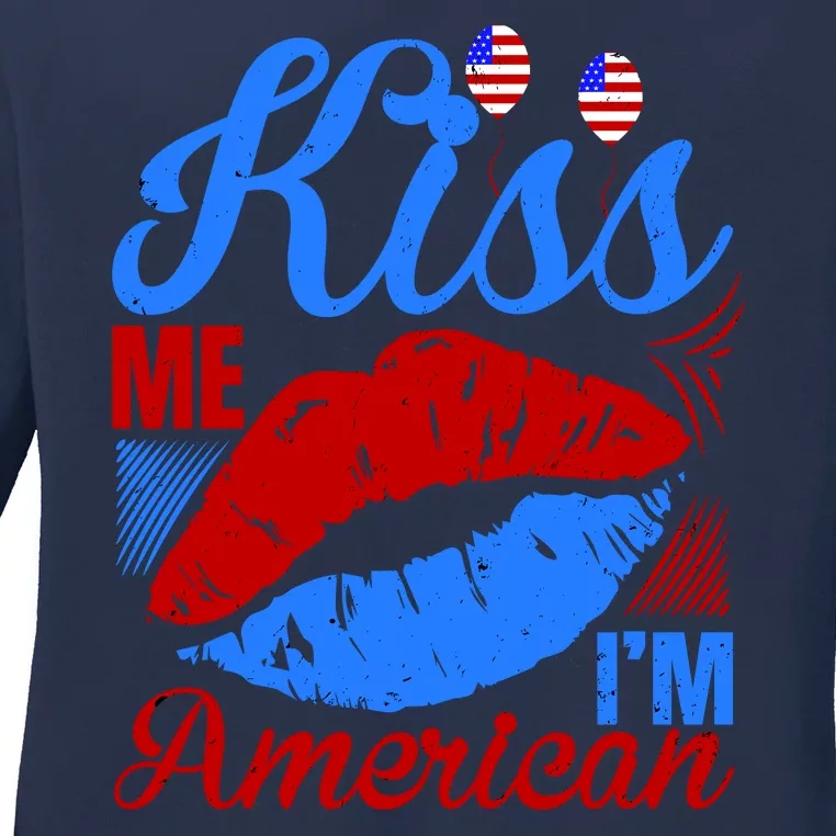 Kiss Me Im American Ladies Long Sleeve Shirt