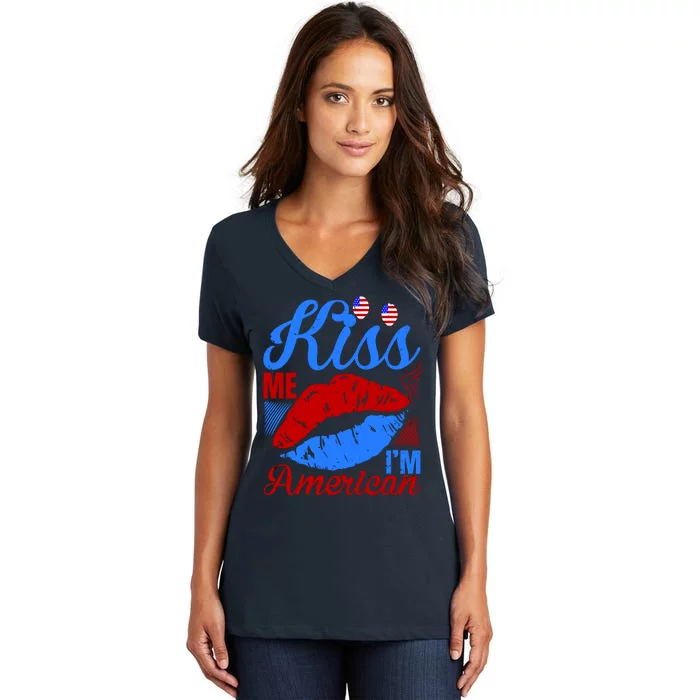 Kiss Me Im American Women's V-Neck T-Shirt