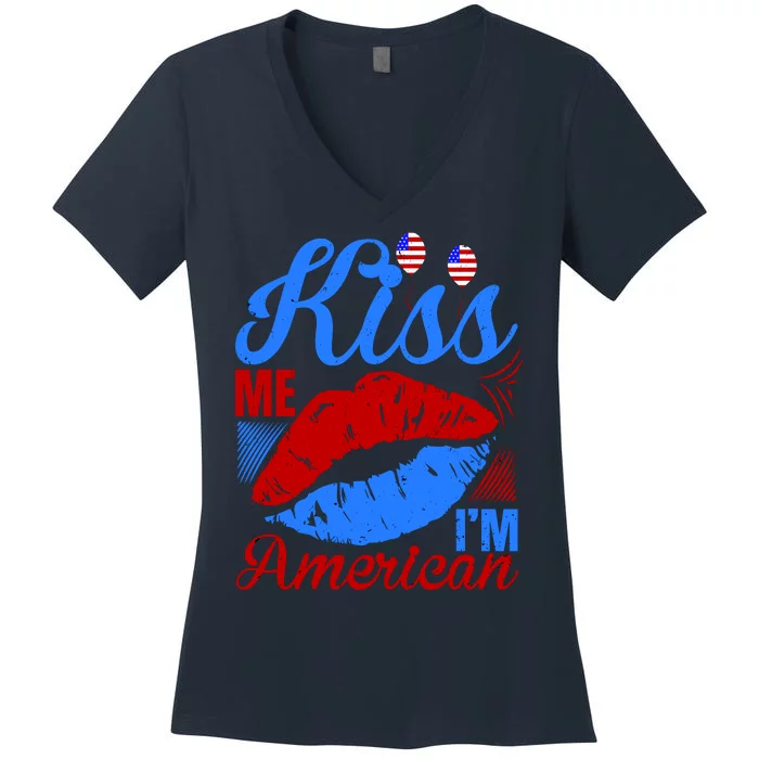 Kiss Me Im American Women's V-Neck T-Shirt