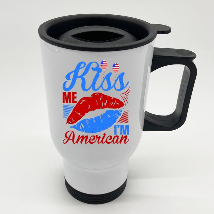 Kiss Me Im American Front & Back Stainless Steel Travel Mug