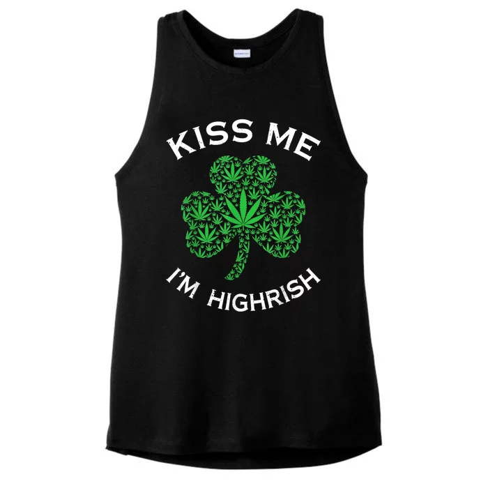 Kiss Me I'm Highrish Funny St. Patricks Day Ladies Tri-Blend Wicking Tank