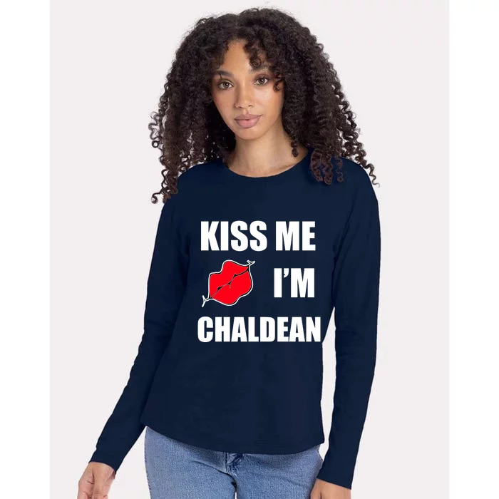 Kiss Me Im Chaldean Womens Cotton Relaxed Long Sleeve T-Shirt