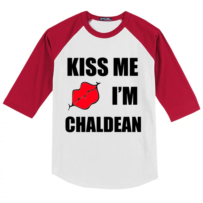 Kiss Me Im Chaldean Kids Colorblock Raglan Jersey